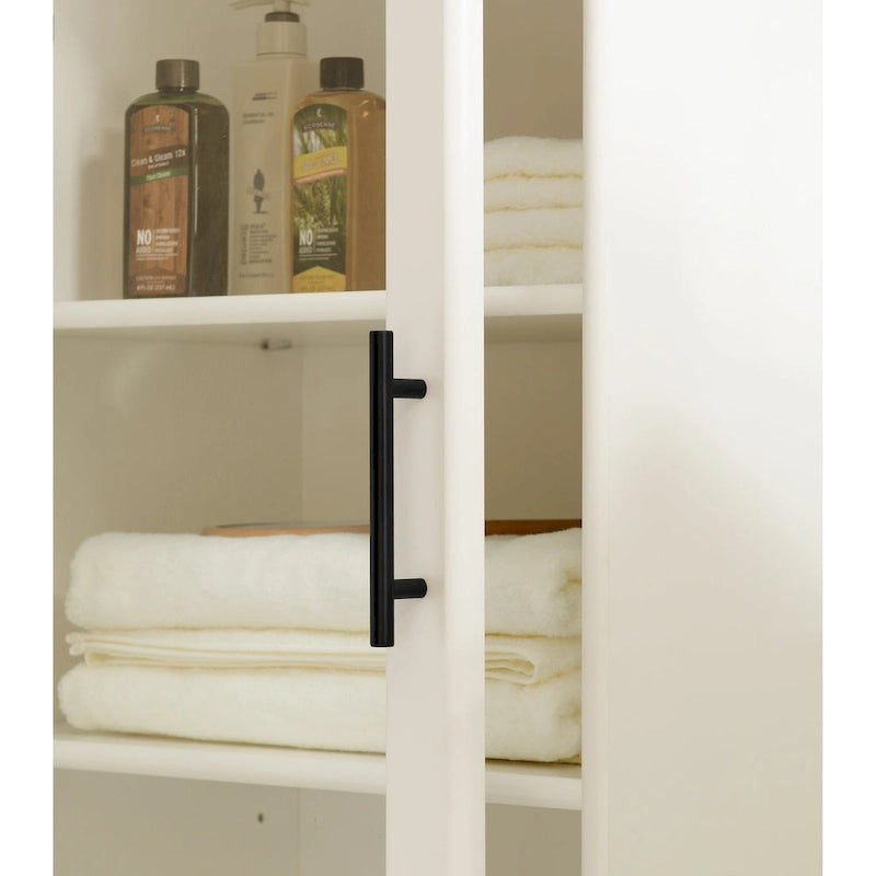 Modern Bathroom Storage Cabinet with Glass Door & Double Adjustable Shelves and Drawer