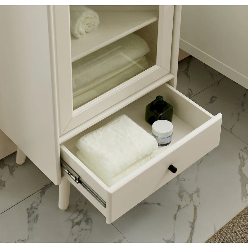 Modern Bathroom Storage Cabinet with Glass Door & Double Adjustable Shelves and Drawer