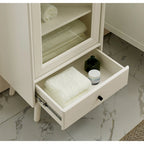 Modern Bathroom Storage Cabinet with Glass Door & Double Adjustable Shelves and Drawer