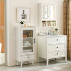 Modern Bathroom Storage Cabinet with Glass Door & Double Adjustable Shelves and Drawer