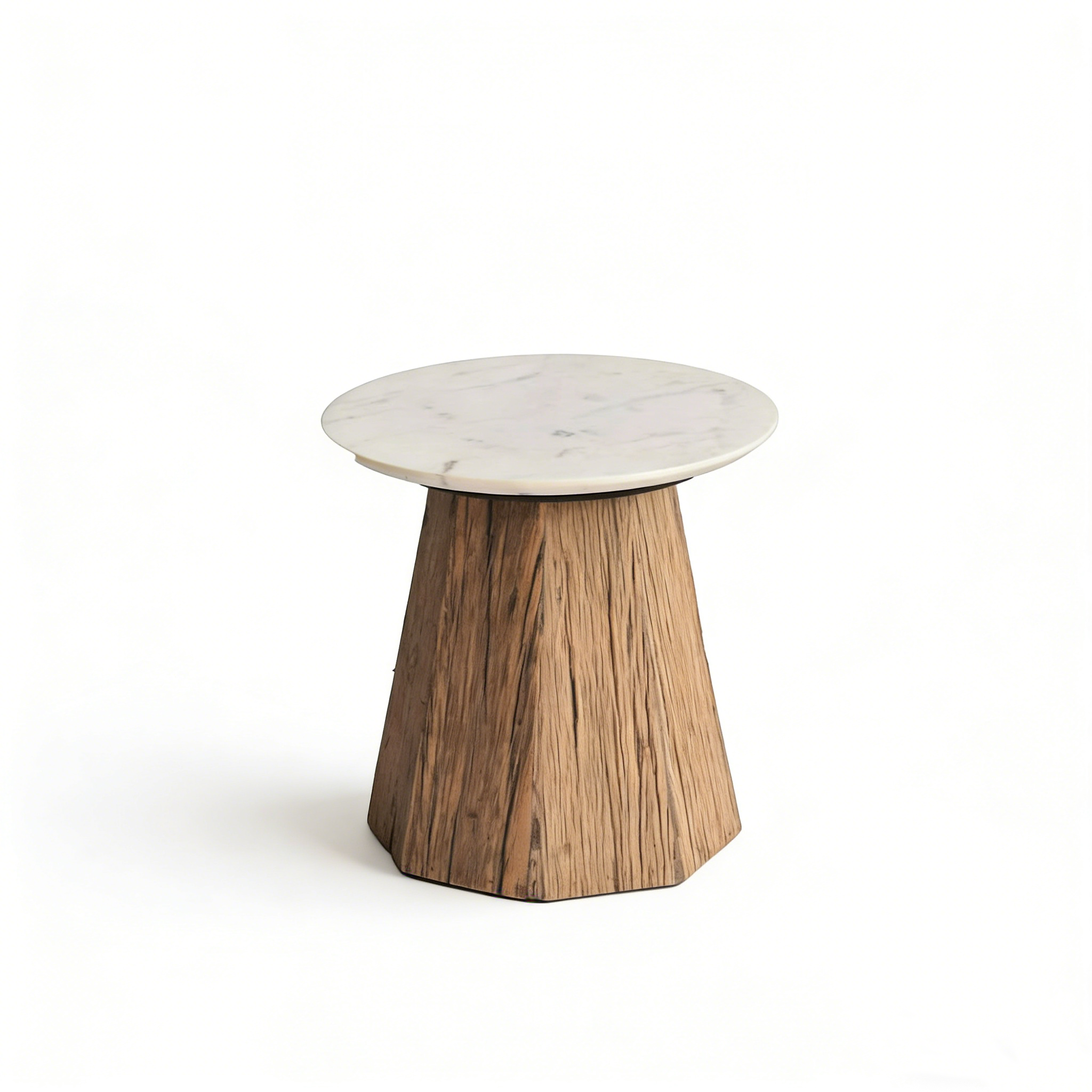 Round Marble Top Coffee Table - 19.5 - Brown and White