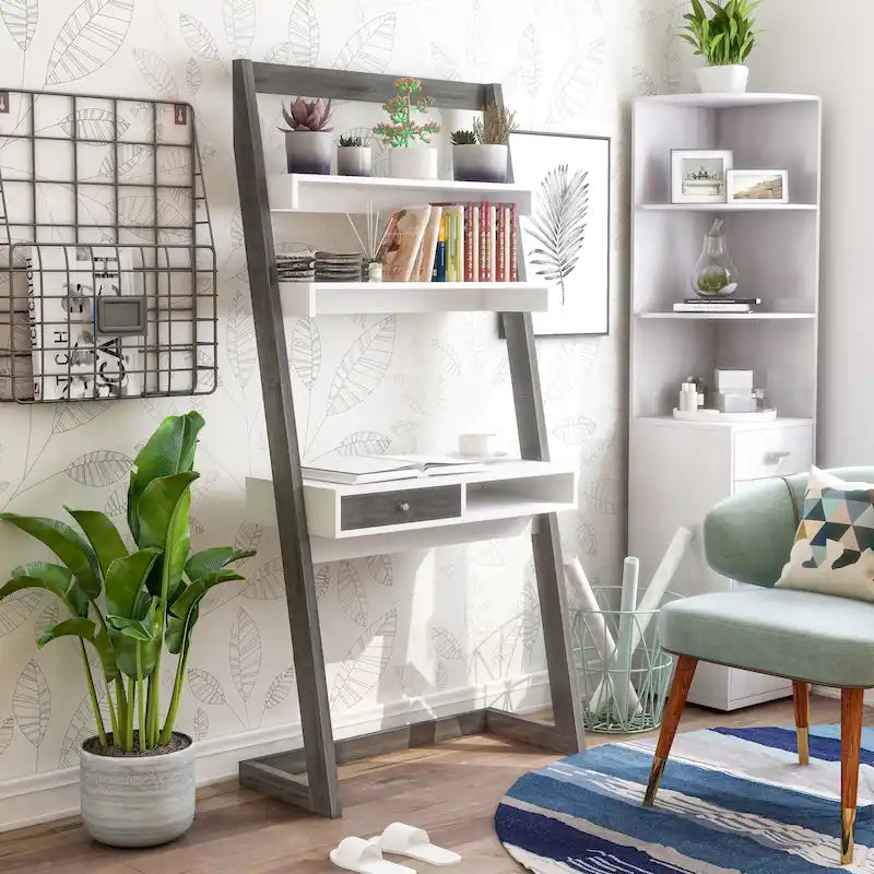 Tali Contemporary 2-Shelf Wall Leaning Desk with Drawer by Furniture of America