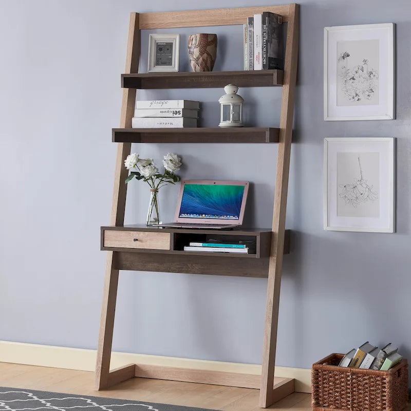 Tali Contemporary 2-Shelf Wall Leaning Desk with Drawer by Furniture of America