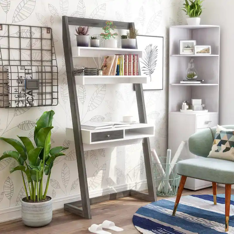 Tali Contemporary 2-Shelf Wall Leaning Desk with Drawer by Furniture of America