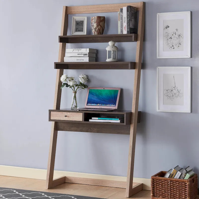 Tali Contemporary 2-Shelf Wall Leaning Desk with Drawer by Furniture of America