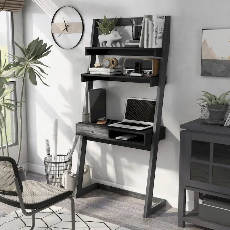 Tali Contemporary 2-Shelf Wall Leaning Desk with Drawer by Furniture of America
