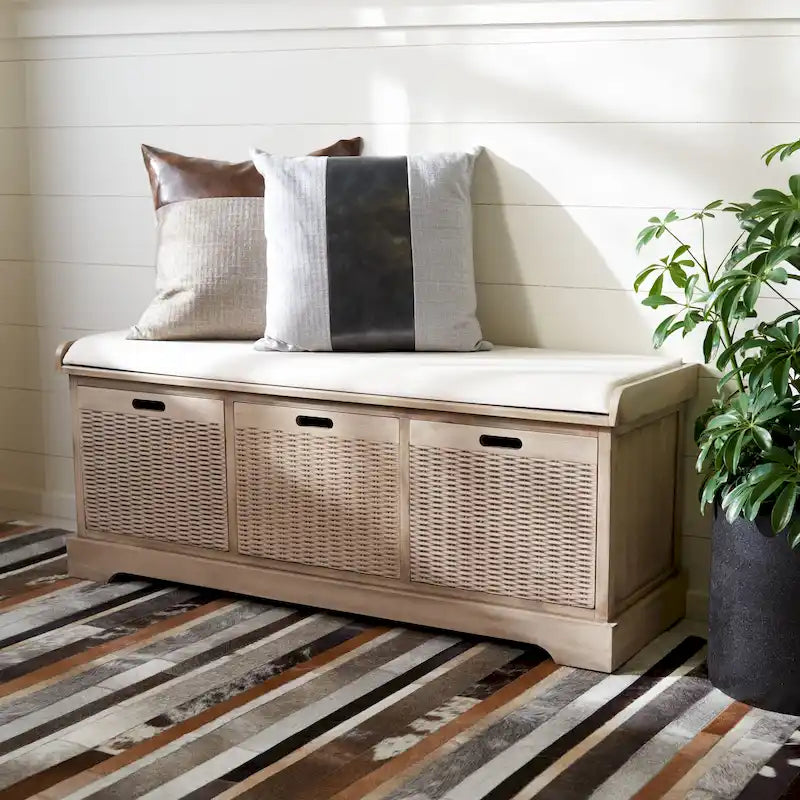 SAFAVIEH Fiorello 3-Drawer with Cushion Storage Bench - 47.3 W x 15 L x 19 H - 47Wx15Dx19H