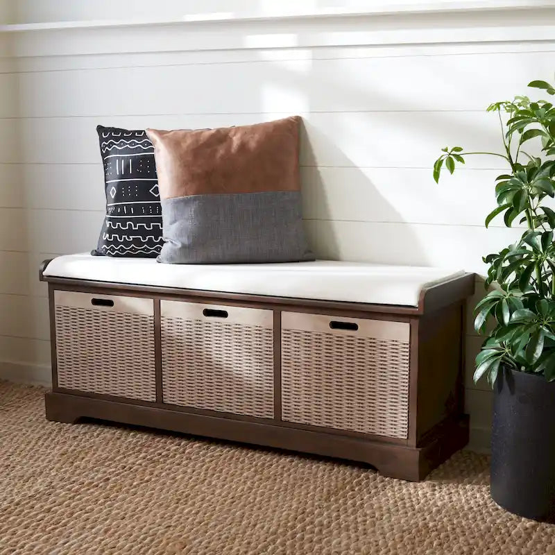 SAFAVIEH Fiorello 3-Drawer with Cushion Storage Bench - 47.3 W x 15 L x 19 H - 47Wx15Dx19H
