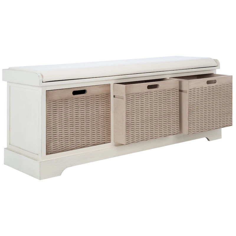 SAFAVIEH Fiorello 3-Drawer with Cushion Storage Bench - 47.3 W x 15 L x 19 H - 47Wx15Dx19H