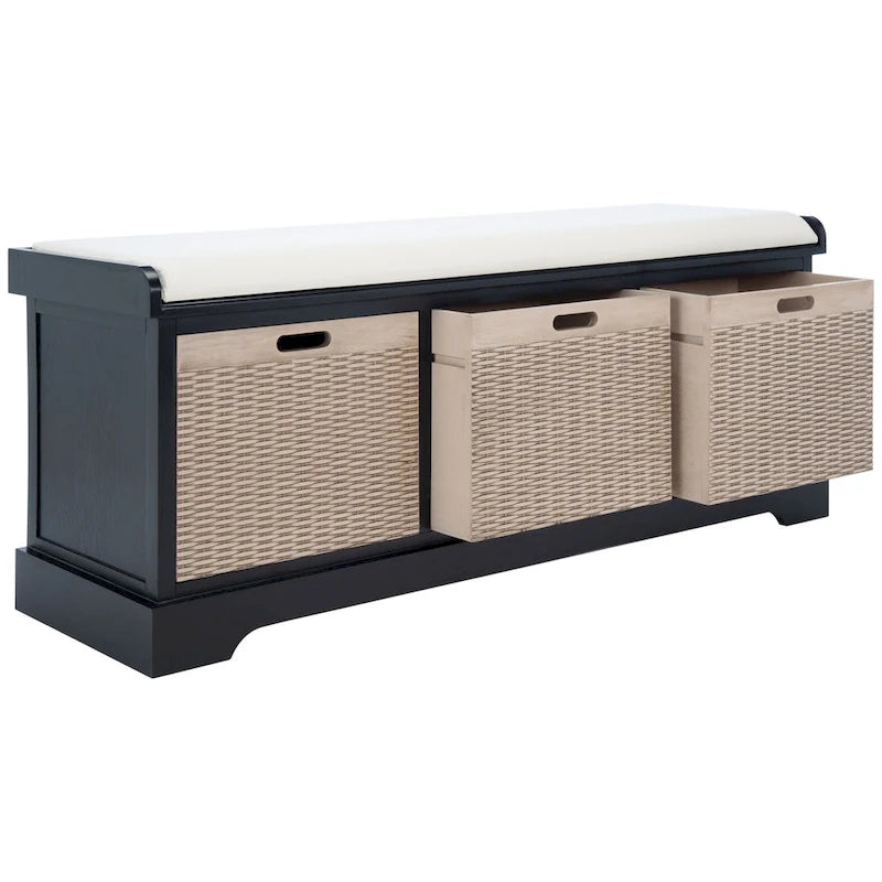SAFAVIEH Fiorello 3-Drawer with Cushion Storage Bench - 47.3 W x 15 L x 19 H - 47Wx15Dx19H