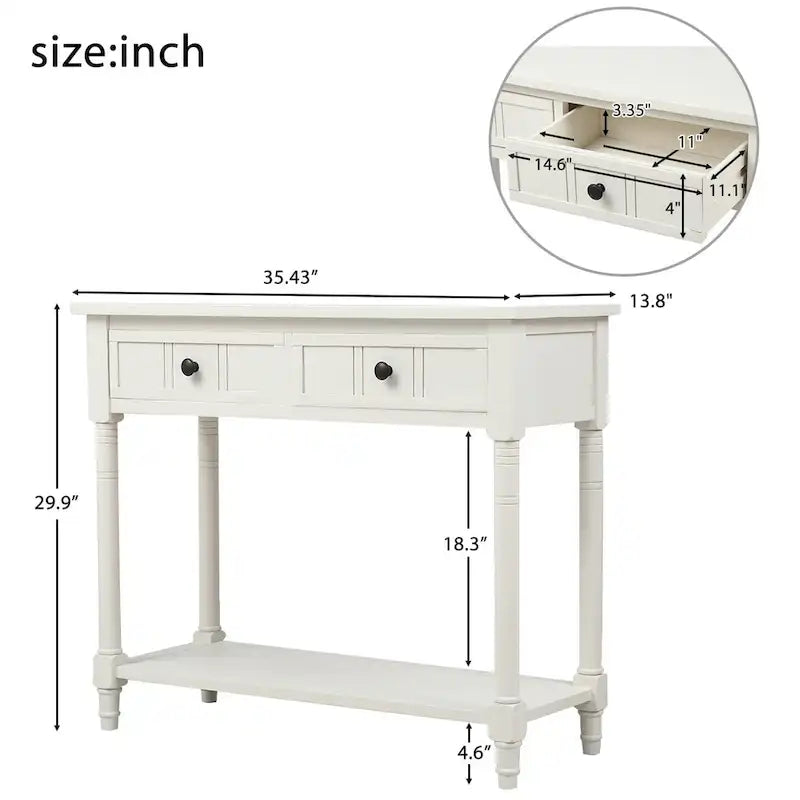 Daisy Series Wood Console Table with Two Drawers and Shelf - 13.80 x 35.43 x 29.90