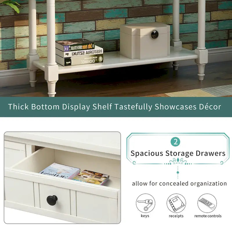 Daisy Series Wood Console Table with Two Drawers and Shelf - 13.80 x 35.43 x 29.90