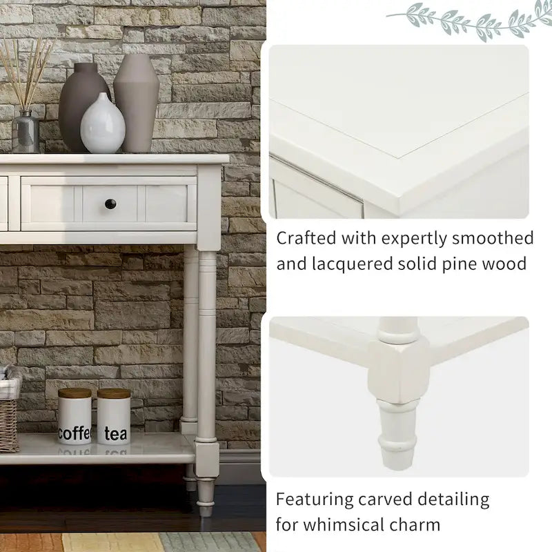 Daisy Series Wood Console Table with Two Drawers and Shelf - 13.80 x 35.43 x 29.90