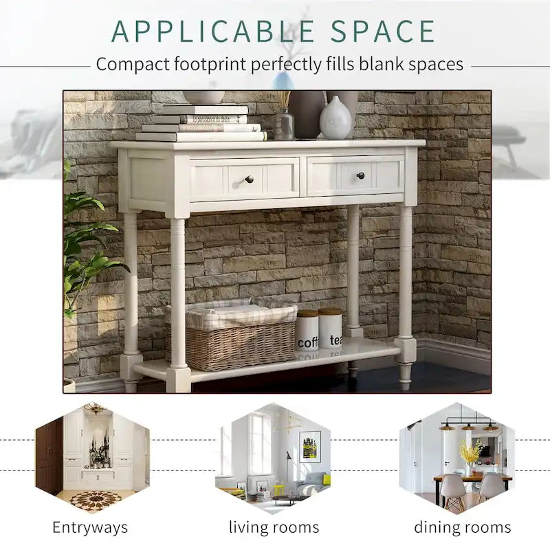 Daisy Series Wood Console Table with Two Drawers and Shelf - 13.80 x 35.43 x 29.90