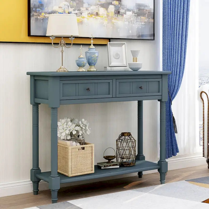 Daisy Series Wood Console Table with Two Drawers and Shelf - 13.80 x 35.43 x 29.90