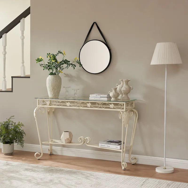 Fancy Glass and Metal Table for Entrance - 13.78 x 47.25 x 29.92