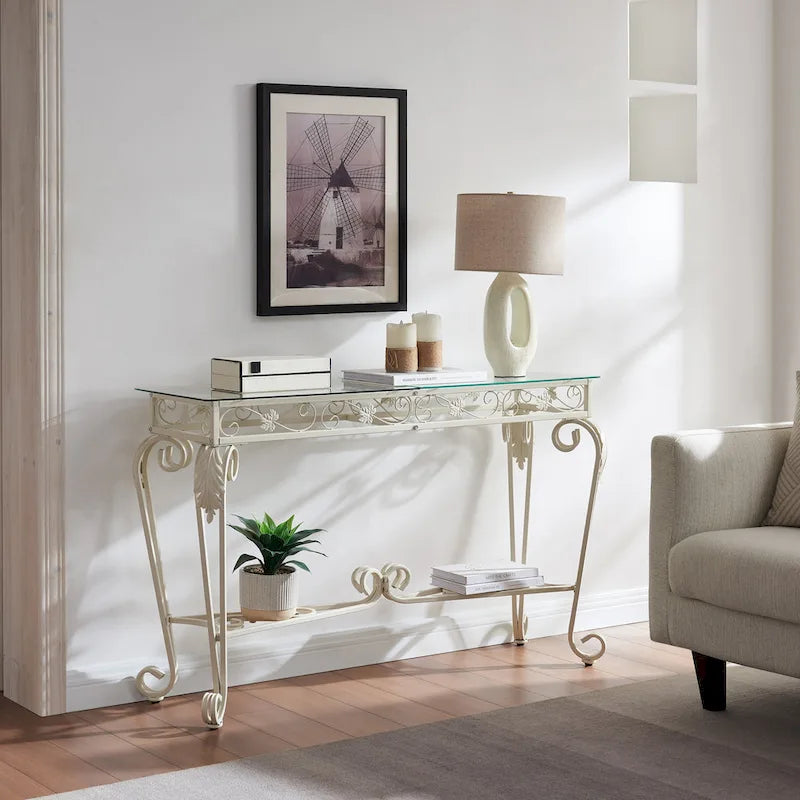 Fancy Glass and Metal Table for Entrance - 13.78 x 47.25 x 29.92
