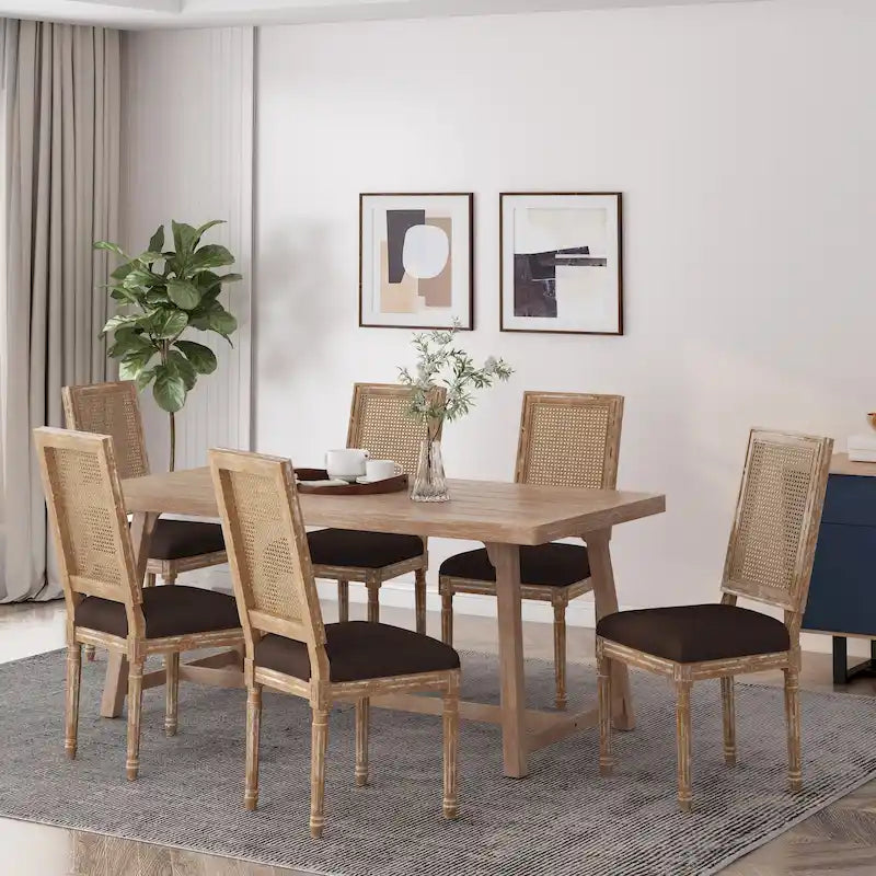 Regina French Country Wood and Cane Upholstered Dining Chair (Set of 6) by Christopher Knight Home