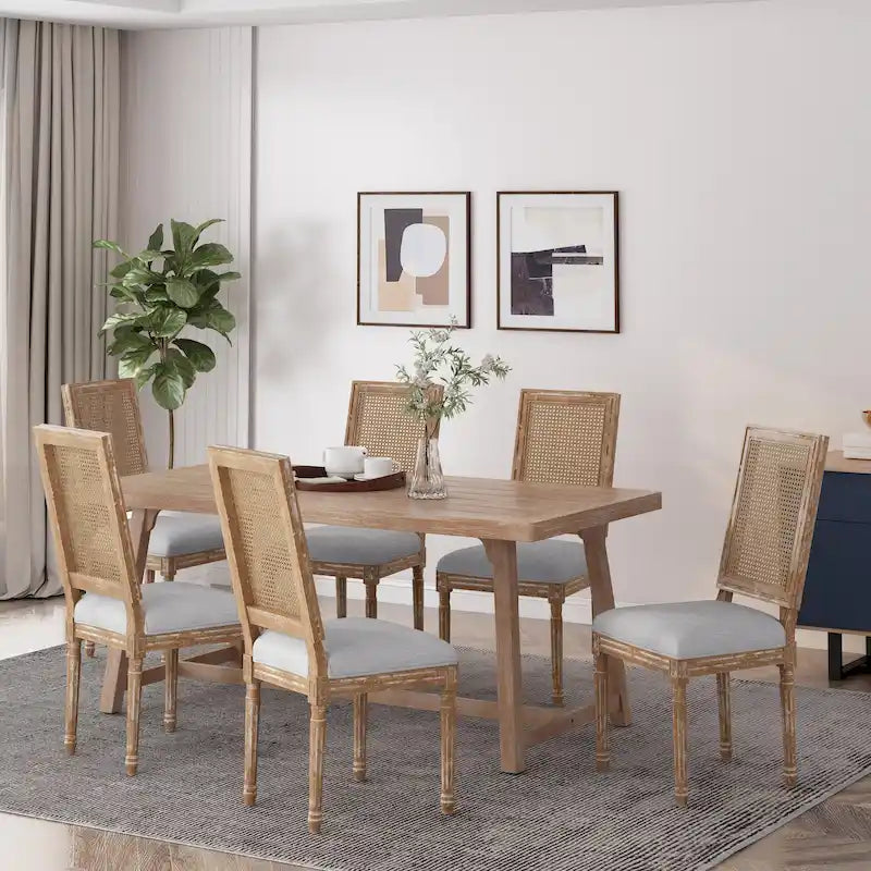 Regina French Country Wood and Cane Upholstered Dining Chair (Set of 6) by Christopher Knight Home