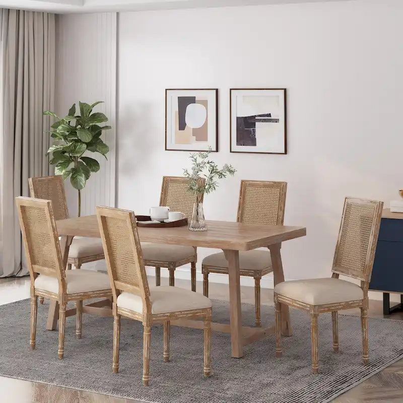 Regina French Country Wood and Cane Upholstered Dining Chair (Set of 6) by Christopher Knight Home