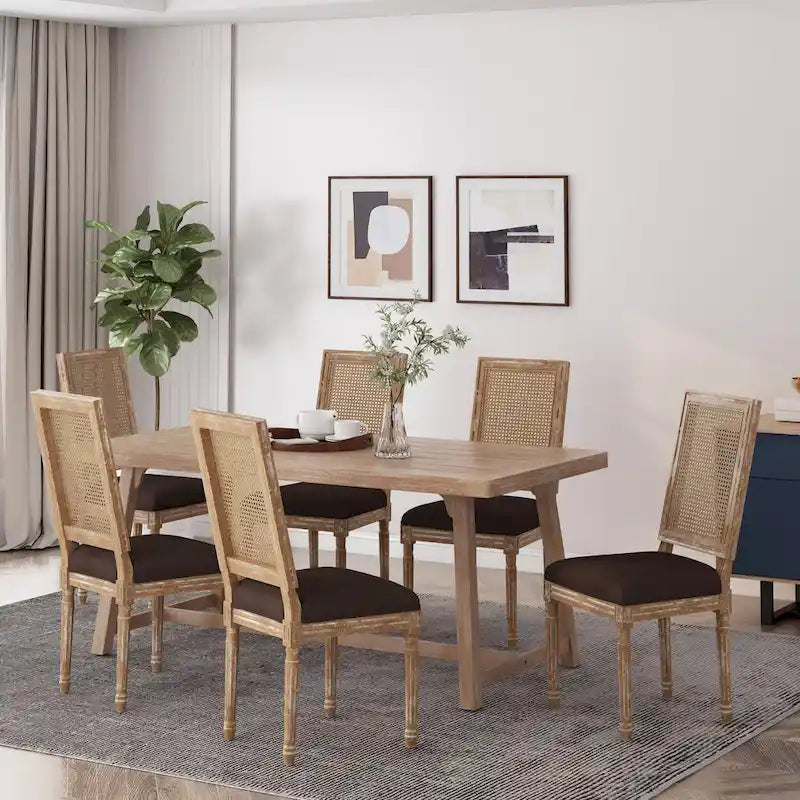 Regina French Country Wood and Cane Upholstered Dining Chair (Set of 6) by Christopher Knight Home