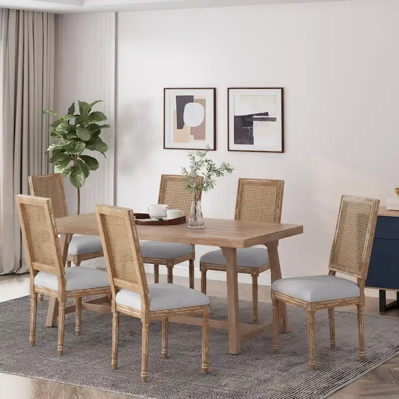 Regina French Country Wood and Cane Upholstered Dining Chair (Set of 6) by Christopher Knight Home