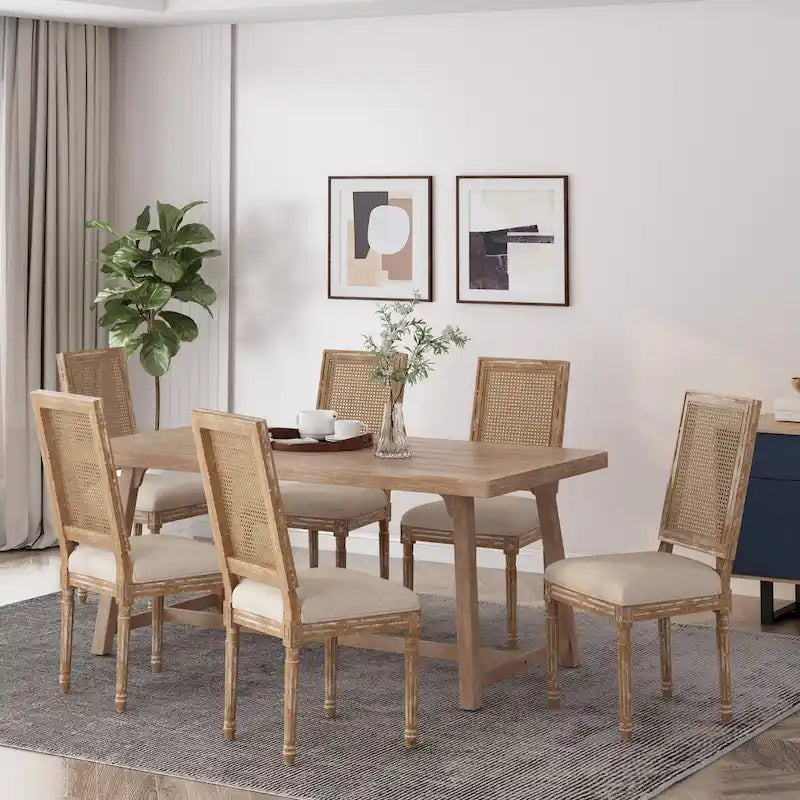 Regina French Country Wood and Cane Upholstered Dining Chair (Set of 6) by Christopher Knight Home