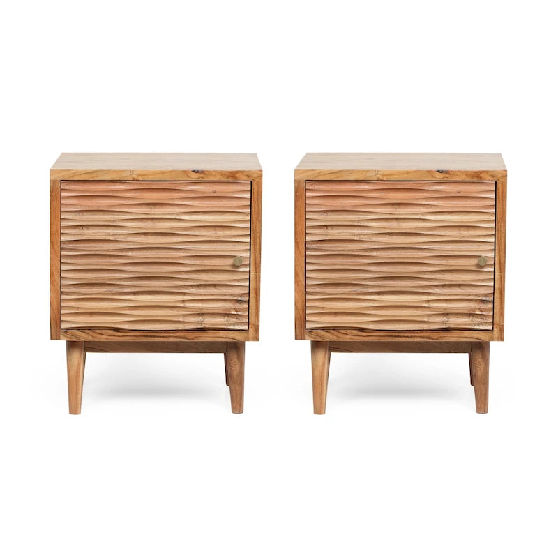 Eakins Handcrafted Boho Acacia Wood Nightstands (Set of 2) by Christopher Knight Home