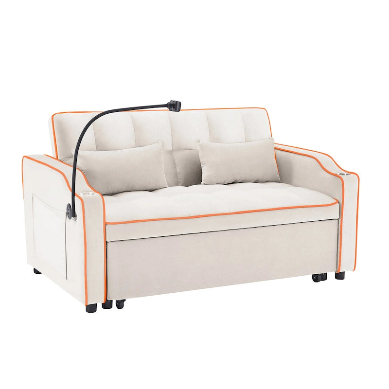 Versatile foldable Velvet sofa bed with Adjustable Back USB Port Phone Stand