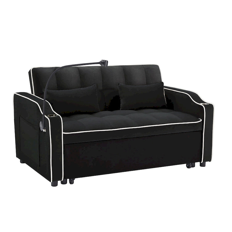 Versatile foldable Velvet sofa bed with Adjustable Back USB Port Phone Stand