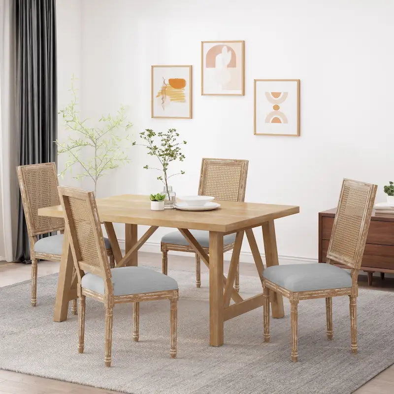 Regina Wood and Cane Upholstered Dining Chair (Set of 4) by Christopher Knight Home