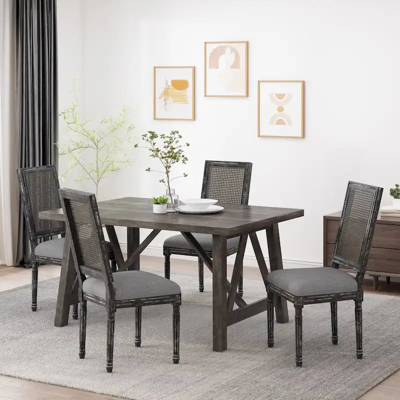 Regina Wood and Cane Upholstered Dining Chair (Set of 4) by Christopher Knight Home