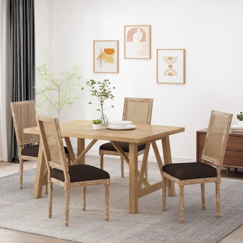 Regina Wood and Cane Upholstered Dining Chair (Set of 4) by Christopher Knight Home