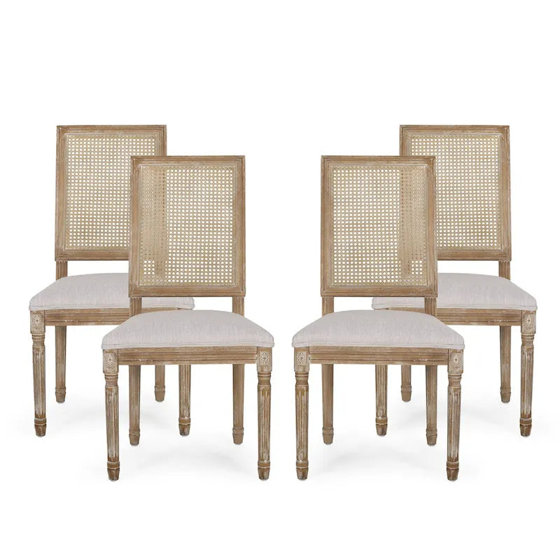 Regina Wood and Cane Upholstered Dining Chair (Set of 4) by Christopher Knight Home