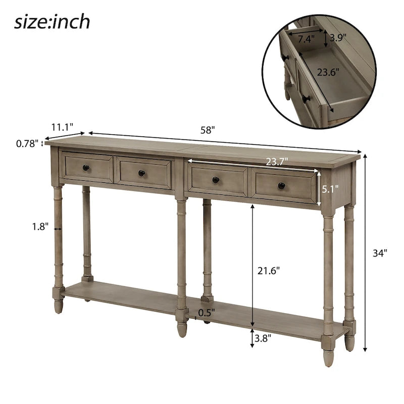 Trexm Console Sofa Table with Two Storage Drawers And Bottom Shelf