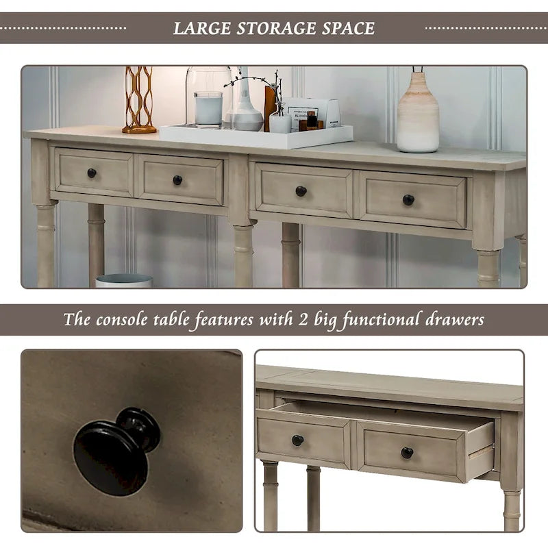 Trexm Console Sofa Table with Two Storage Drawers And Bottom Shelf