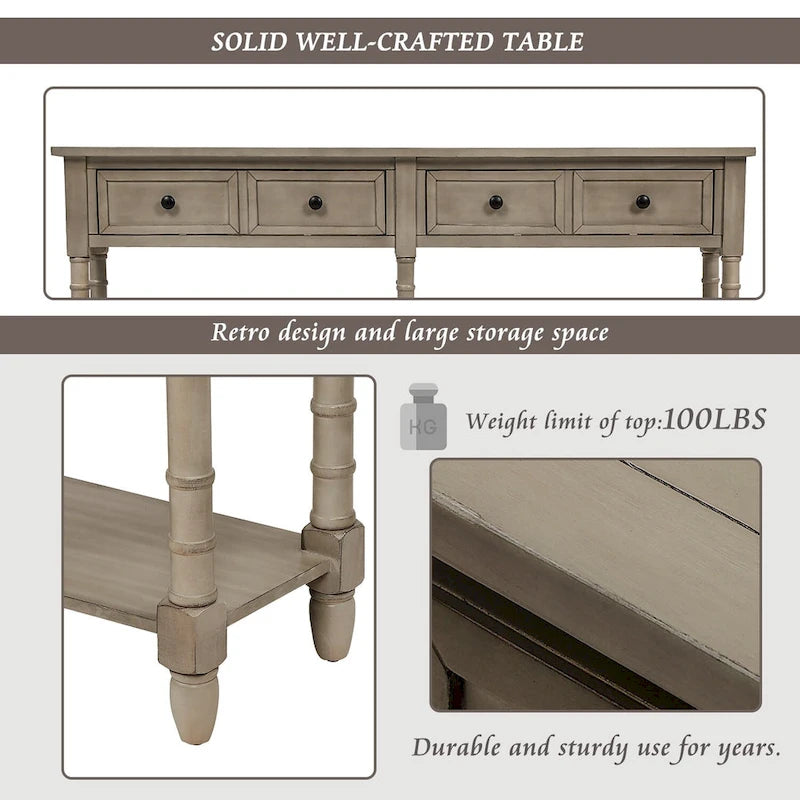 Trexm Console Sofa Table with Two Storage Drawers And Bottom Shelf