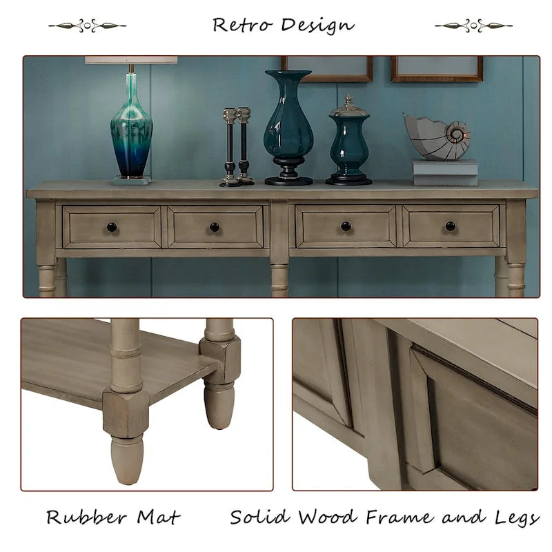 Trexm Console Sofa Table with Two Storage Drawers And Bottom Shelf