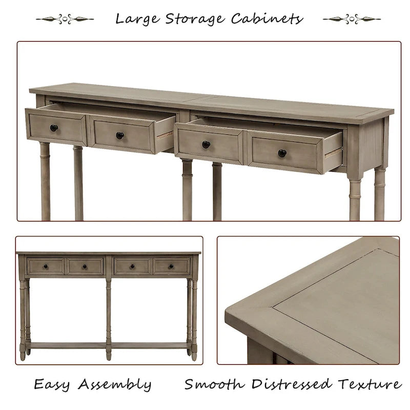 Trexm Console Sofa Table with Two Storage Drawers And Bottom Shelf