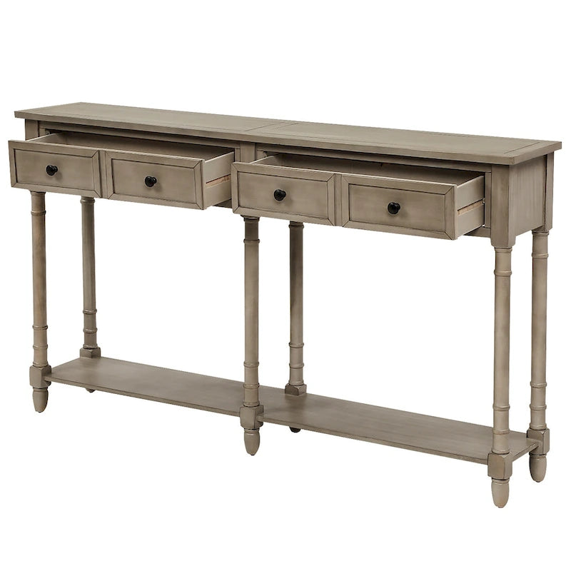 Trexm Console Sofa Table with Two Storage Drawers And Bottom Shelf