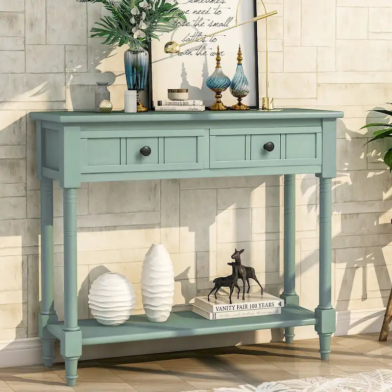 Trexm Console Sofa Table with Two Storage Drawers And Bottom Shelf