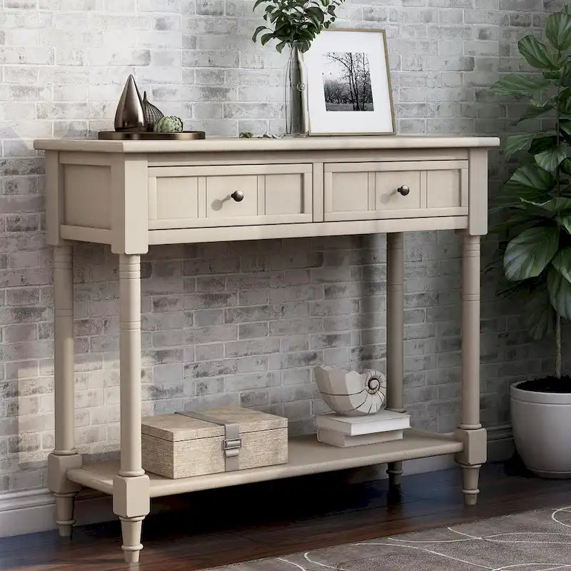 Trexm Console Sofa Table with Two Storage Drawers And Bottom Shelf