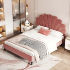 Tufted Shell-shape Velvet Upholstered Platform Bed
