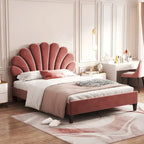 Tufted Shell-shape Velvet Upholstered Platform Bed