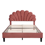 Tufted Shell-shape Velvet Upholstered Platform Bed