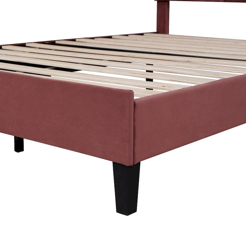 Tufted Shell-shape Velvet Upholstered Platform Bed