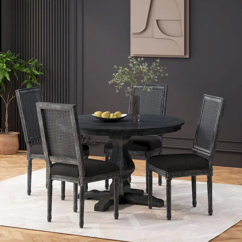Remuda Wood and Cane Upholstered 5 Piece Circular Dining Set by Christopher Knight Home