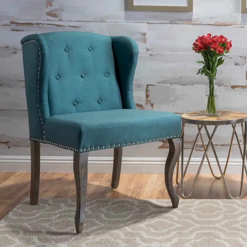 Niclas Wing Back Studded Fabric Accent Chair by Christopher Knight Home