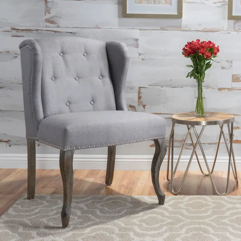 Niclas Wing Back Studded Fabric Accent Chair by Christopher Knight Home