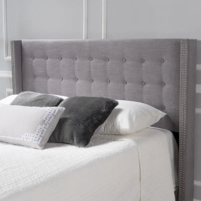 Kendrah Adjustable Full/Queen Wing-back Studded Fabric Headboard by Christopher Knight Home